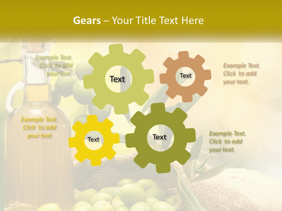 A Bottle Of Olive Oil Next To A Bunch Of Green Olives PowerPoint Template
