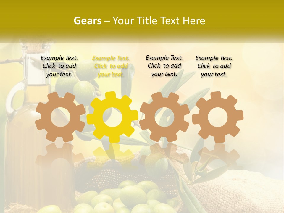 A Bottle Of Olive Oil Next To A Bunch Of Green Olives PowerPoint Template