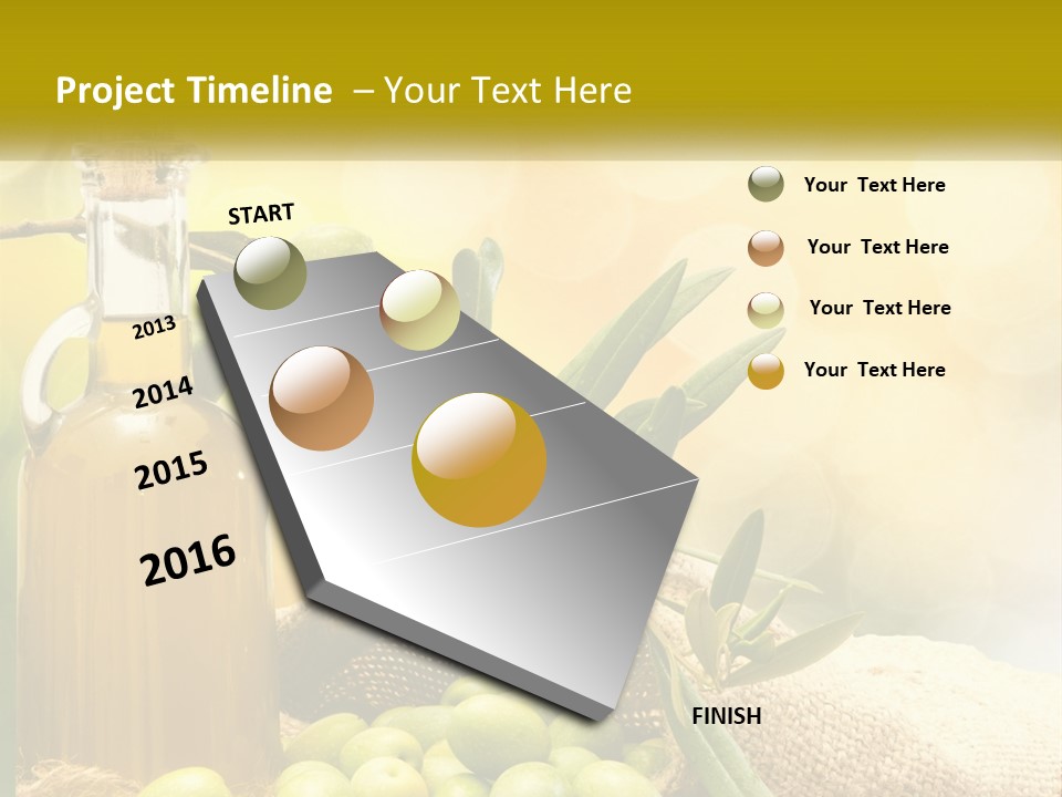 A Bottle Of Olive Oil Next To A Bunch Of Green Olives PowerPoint Template