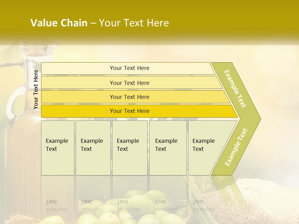 A Bottle Of Olive Oil Next To A Bunch Of Green Olives PowerPoint Template