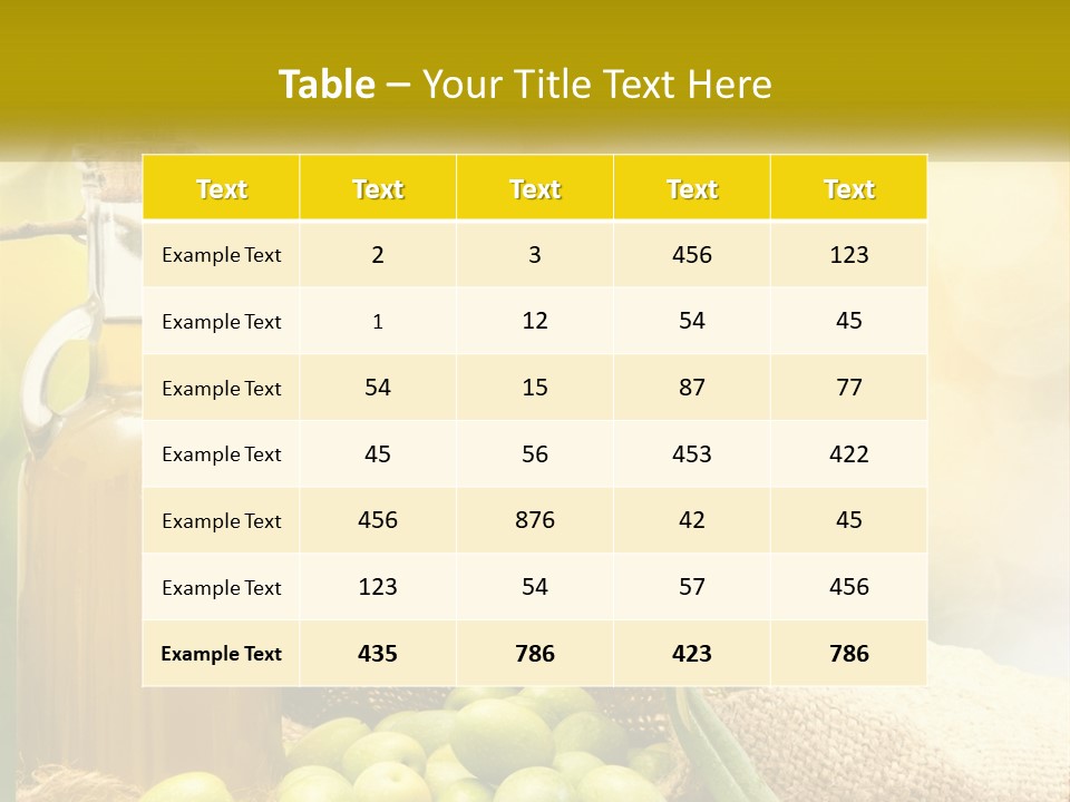 A Bottle Of Olive Oil Next To A Bunch Of Green Olives PowerPoint Template