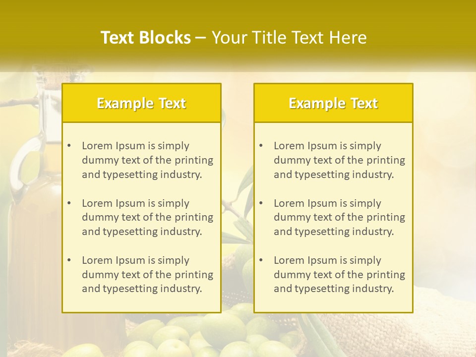 A Bottle Of Olive Oil Next To A Bunch Of Green Olives PowerPoint Template