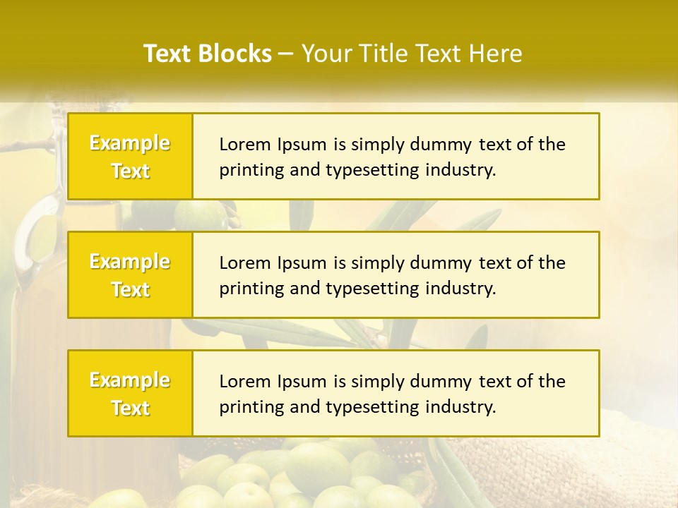 A Bottle Of Olive Oil Next To A Bunch Of Green Olives PowerPoint Template