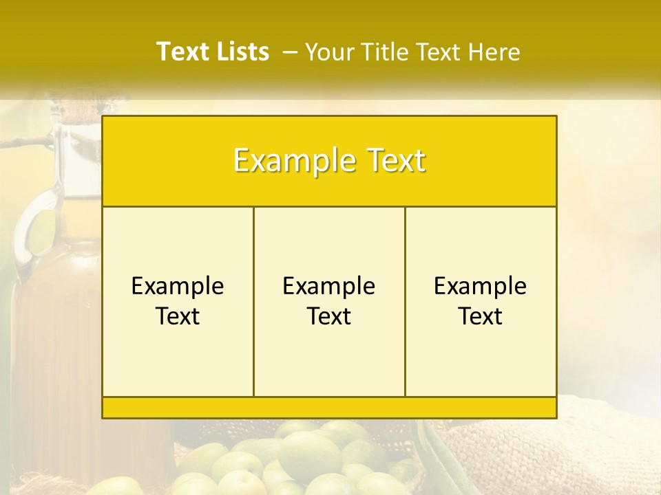 A Bottle Of Olive Oil Next To A Bunch Of Green Olives PowerPoint Template