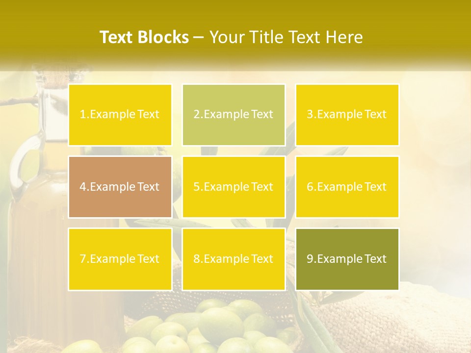 A Bottle Of Olive Oil Next To A Bunch Of Green Olives PowerPoint Template