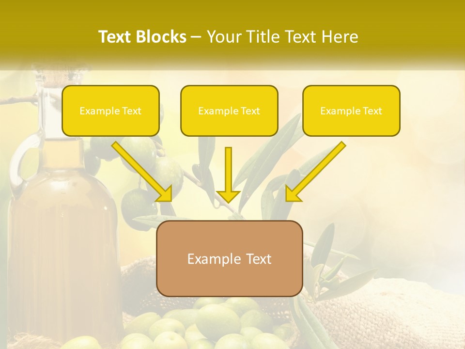 A Bottle Of Olive Oil Next To A Bunch Of Green Olives PowerPoint Template