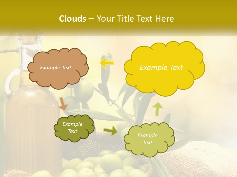 A Bottle Of Olive Oil Next To A Bunch Of Green Olives PowerPoint Template