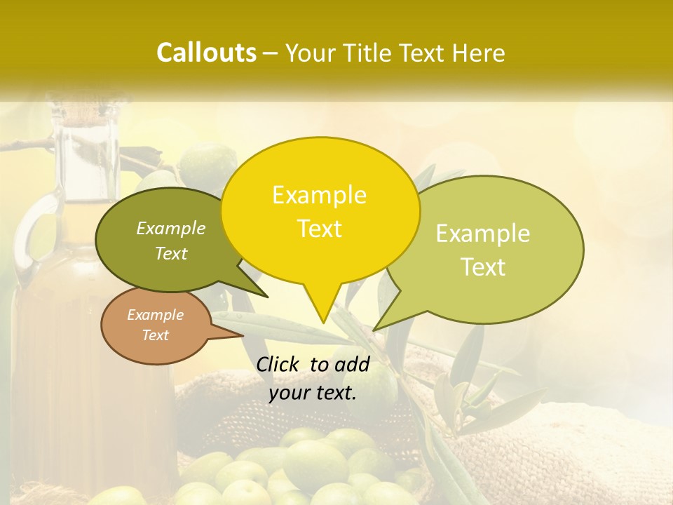 A Bottle Of Olive Oil Next To A Bunch Of Green Olives PowerPoint Template