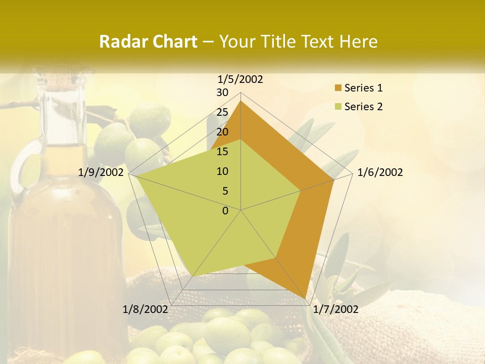 A Bottle Of Olive Oil Next To A Bunch Of Green Olives PowerPoint Template