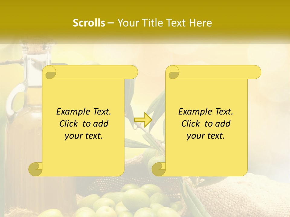 A Bottle Of Olive Oil Next To A Bunch Of Green Olives PowerPoint Template