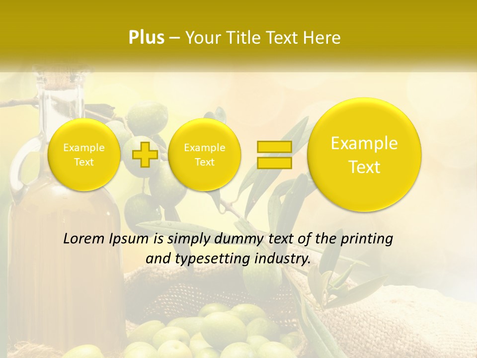 A Bottle Of Olive Oil Next To A Bunch Of Green Olives PowerPoint Template