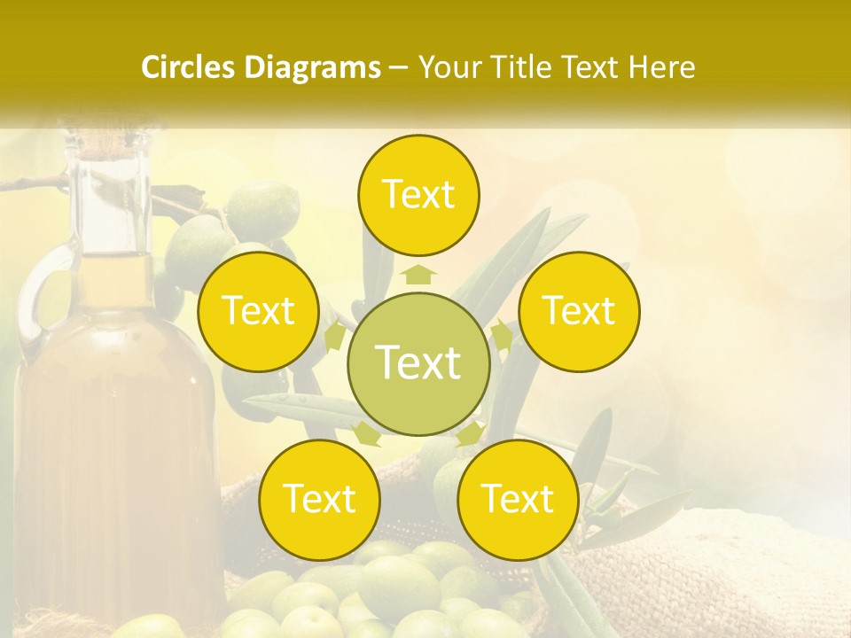 A Bottle Of Olive Oil Next To A Bunch Of Green Olives PowerPoint Template