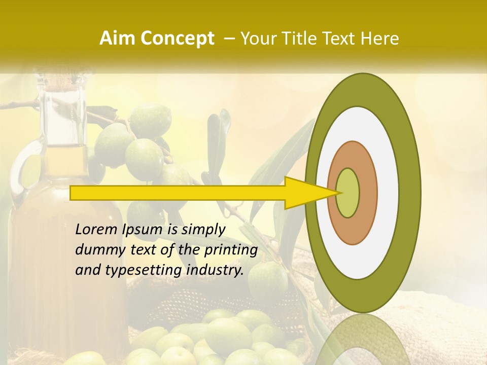A Bottle Of Olive Oil Next To A Bunch Of Green Olives PowerPoint Template