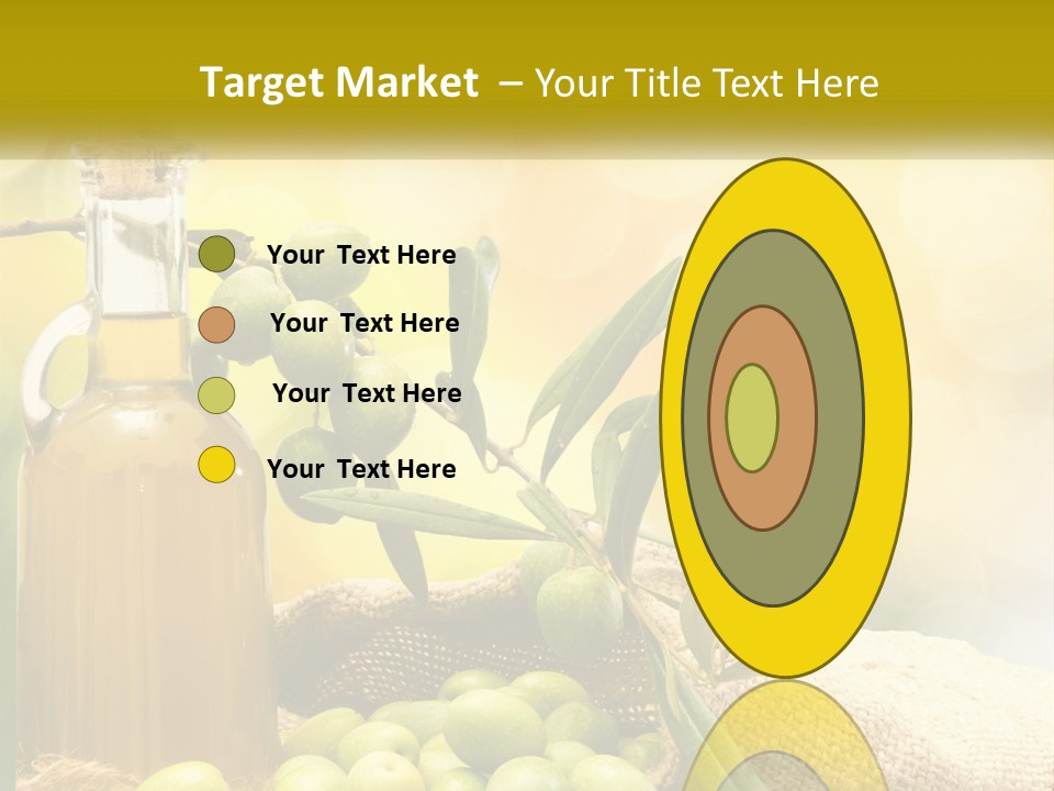 A Bottle Of Olive Oil Next To A Bunch Of Green Olives PowerPoint Template