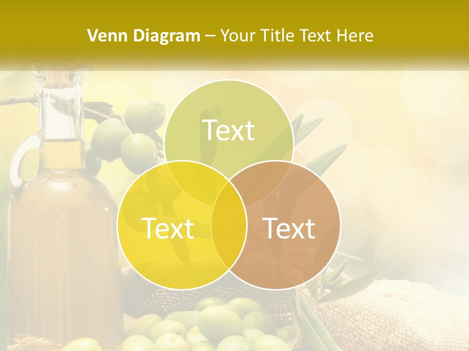 A Bottle Of Olive Oil Next To A Bunch Of Green Olives PowerPoint Template