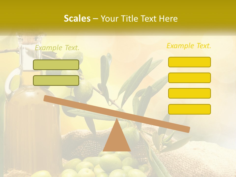 A Bottle Of Olive Oil Next To A Bunch Of Green Olives PowerPoint Template