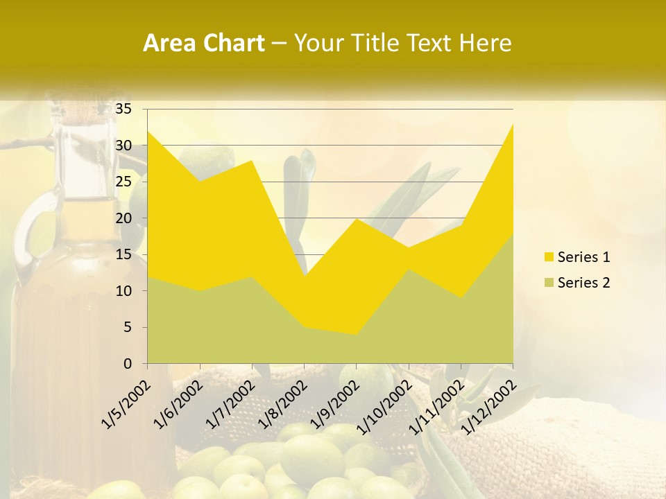 A Bottle Of Olive Oil Next To A Bunch Of Green Olives PowerPoint Template