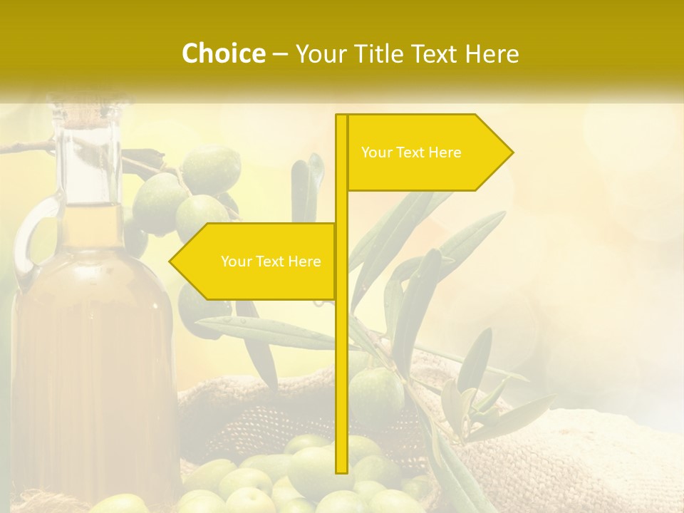 A Bottle Of Olive Oil Next To A Bunch Of Green Olives PowerPoint Template