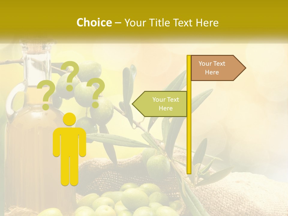 A Bottle Of Olive Oil Next To A Bunch Of Green Olives PowerPoint Template