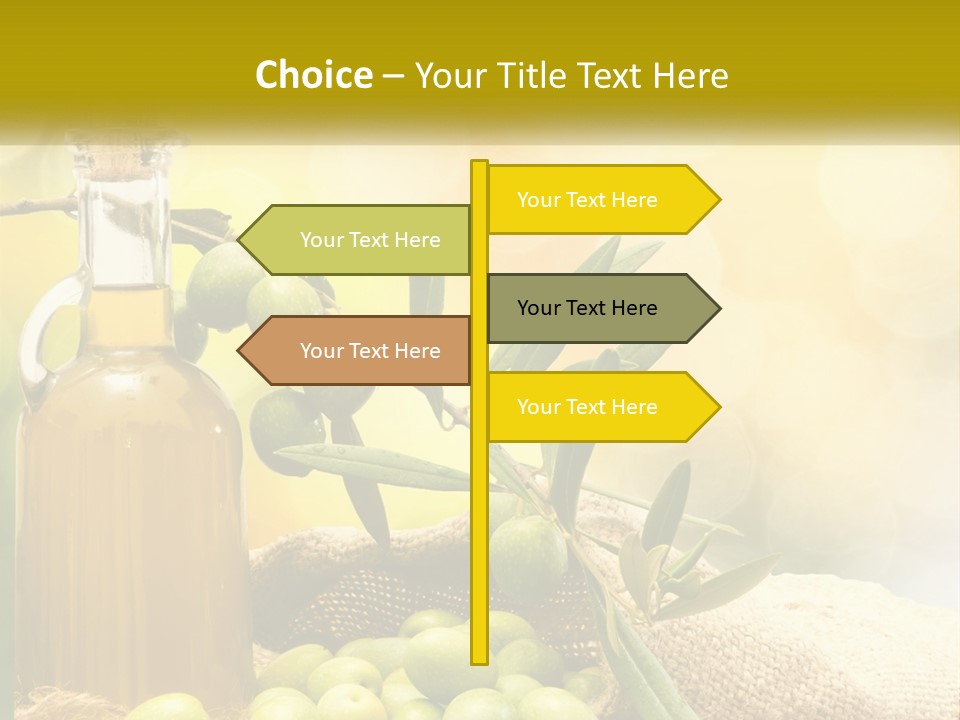 A Bottle Of Olive Oil Next To A Bunch Of Green Olives PowerPoint Template