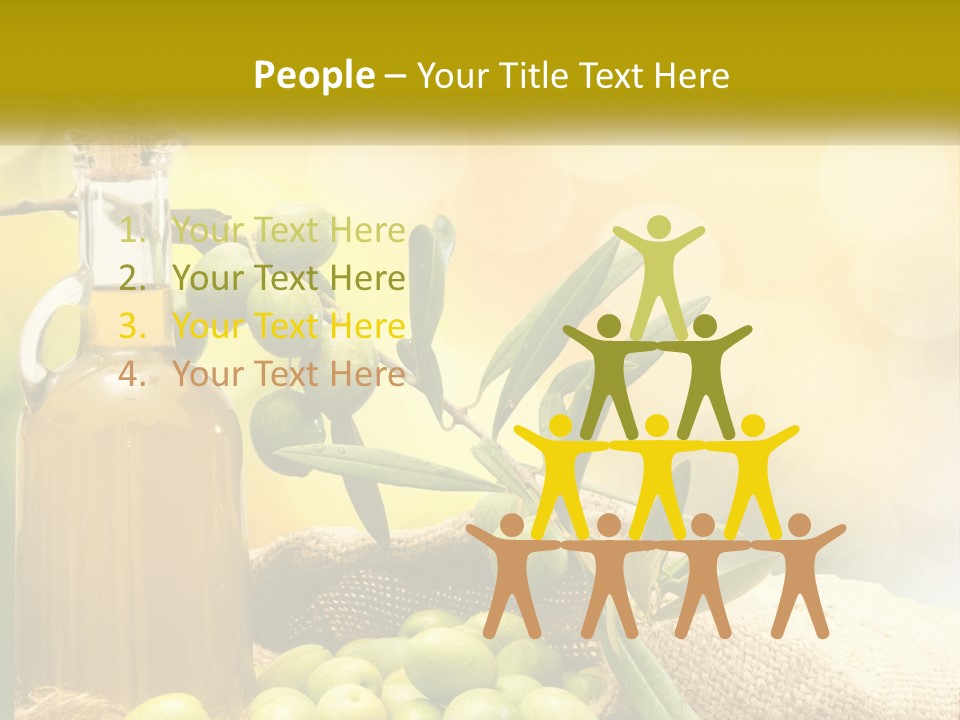 A Bottle Of Olive Oil Next To A Bunch Of Green Olives PowerPoint Template