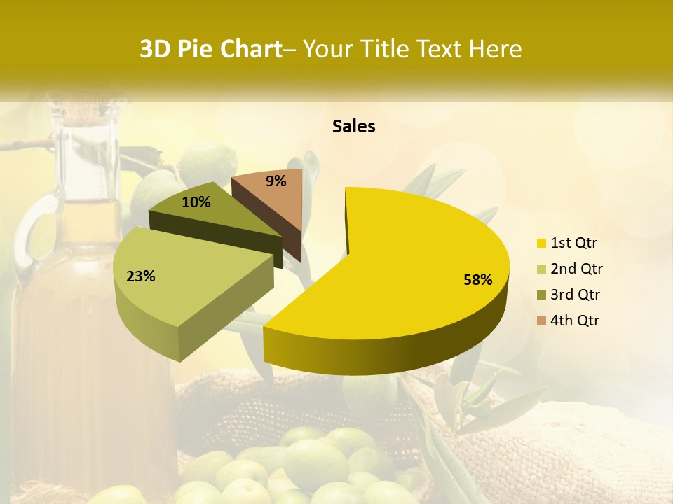 A Bottle Of Olive Oil Next To A Bunch Of Green Olives PowerPoint Template