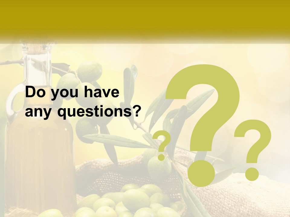 A Bottle Of Olive Oil Next To A Bunch Of Green Olives PowerPoint Template