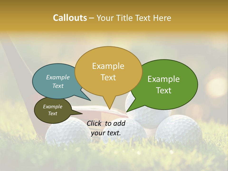 A Group Of Golf Balls And A Club In The Grass PowerPoint Template