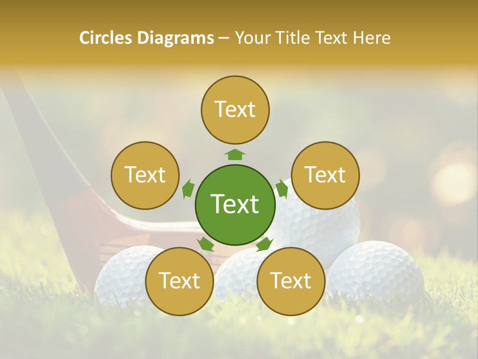 A Group Of Golf Balls And A Club In The Grass PowerPoint Template