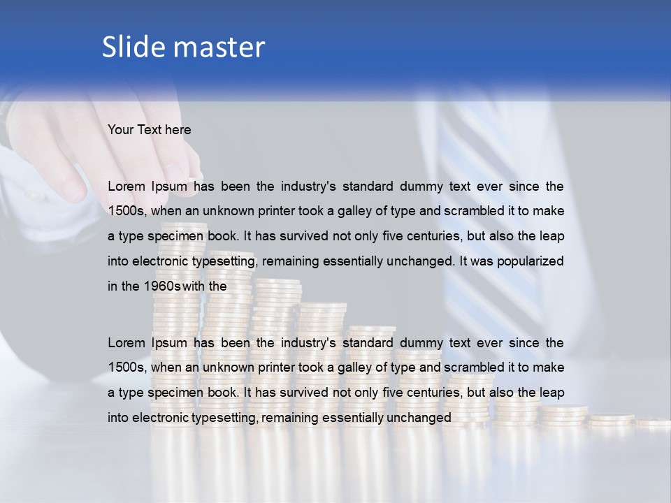 A Business Man Stacking Coins On Top Of A Table PowerPoint Template