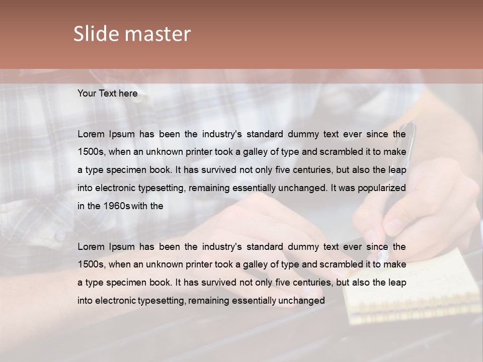 A Man Writing On A Piece Of Paper With A Pen PowerPoint Template