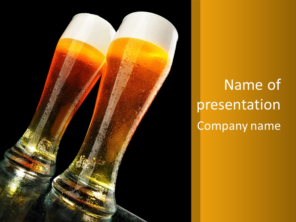 Two Glasses Of Beer On A Table With A Black Background PowerPoint Template