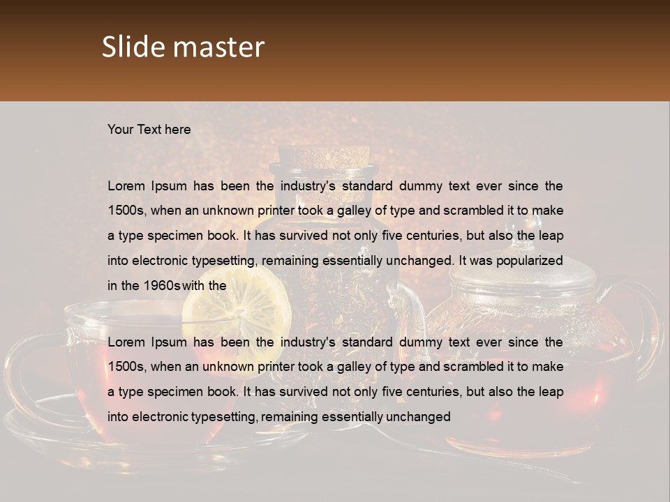 A Cup Of Tea Next To A Teapot With A Lemon On It PowerPoint Template