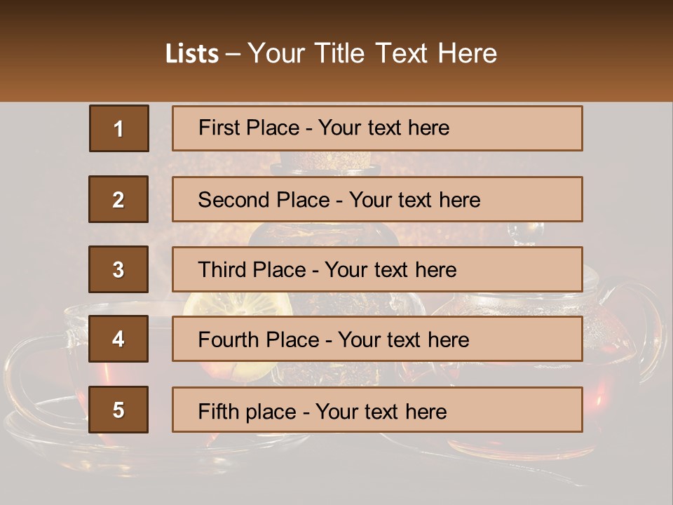 A Cup Of Tea Next To A Teapot With A Lemon On It PowerPoint Template