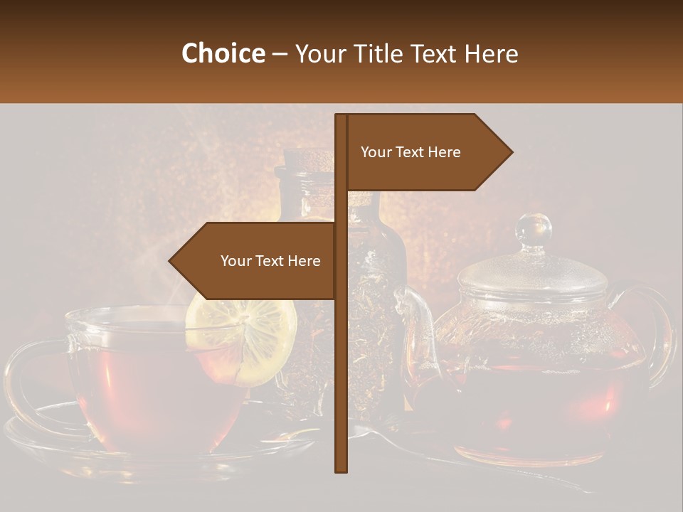 A Cup Of Tea Next To A Teapot With A Lemon On It PowerPoint Template