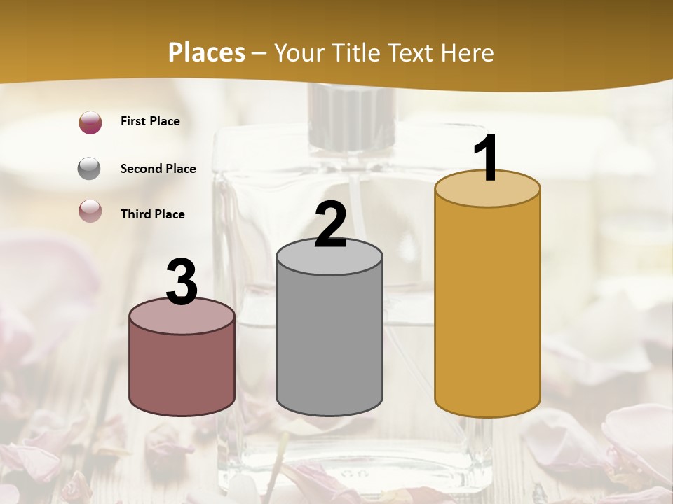 A Bottle Of Perfume Sitting On Top Of A Wooden Table PowerPoint Template