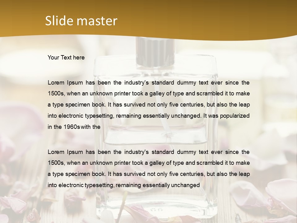 A Bottle Of Perfume Sitting On Top Of A Wooden Table PowerPoint Template