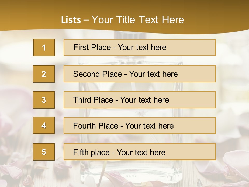 A Bottle Of Perfume Sitting On Top Of A Wooden Table PowerPoint Template