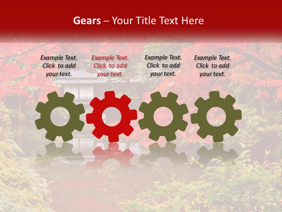 A Pond Surrounded By Trees With A House In The Background PowerPoint Template