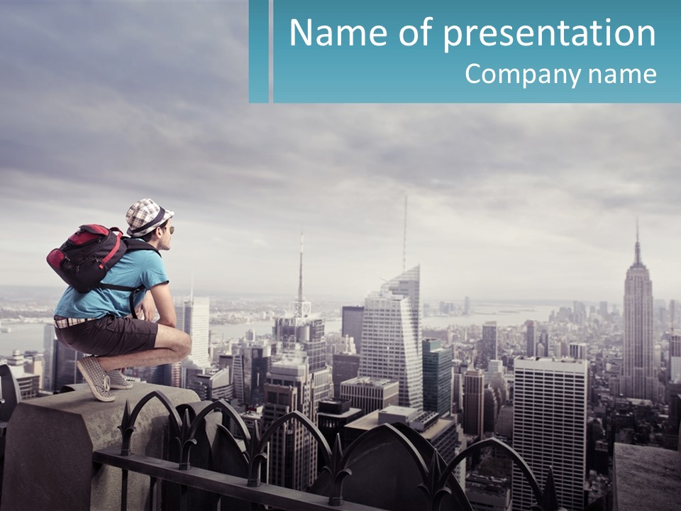A Person Standing On Top Of A Building With A Backpack PowerPoint Template