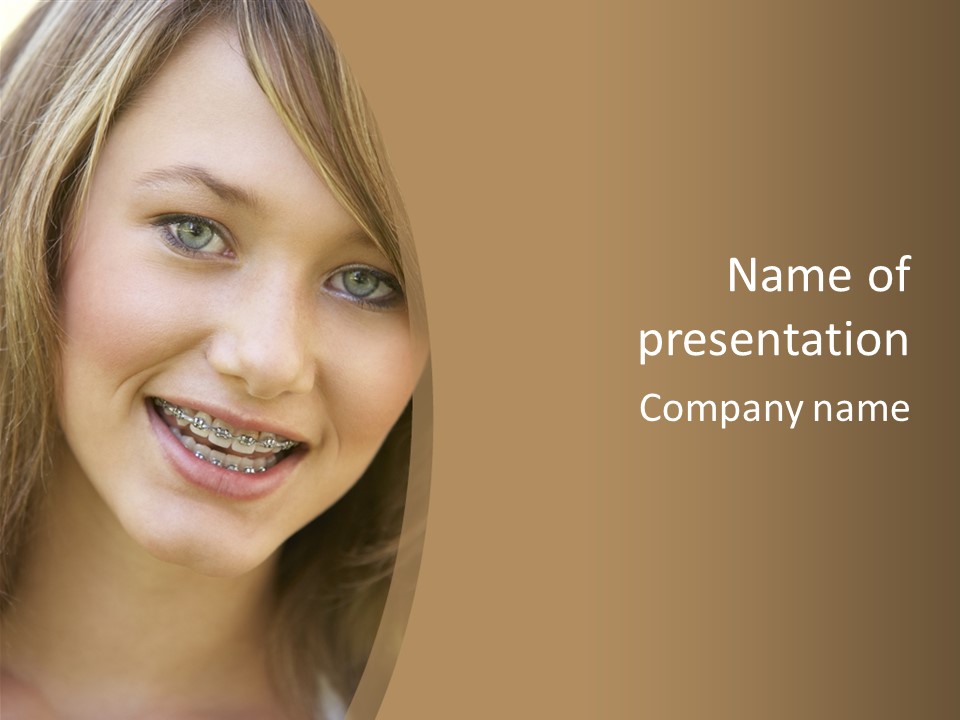 A Woman With Braces Is Smiling For The Camera PowerPoint Template