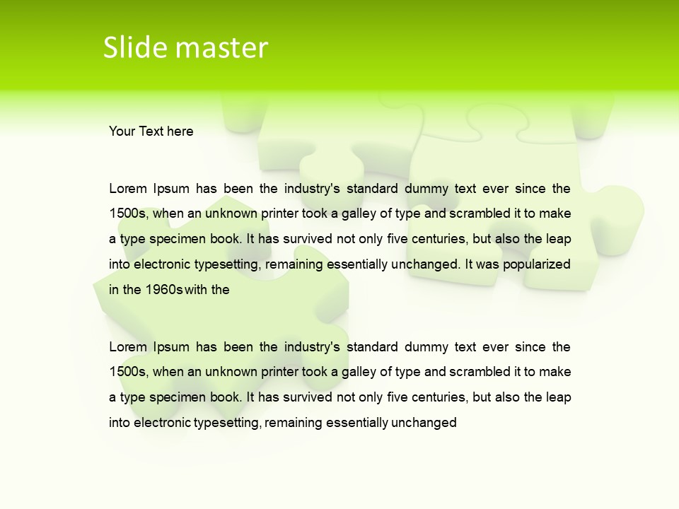 A Group Of Green Puzzle Pieces On A White Background PowerPoint Template