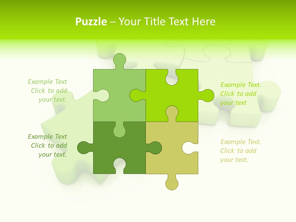 A Group Of Green Puzzle Pieces On A White Background PowerPoint Template