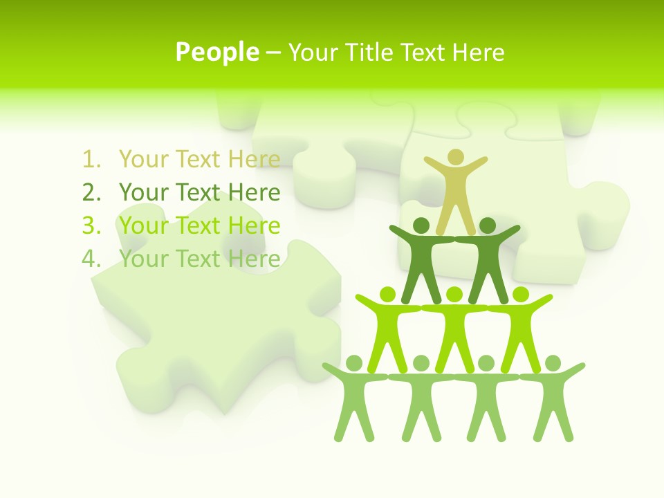 A Group Of Green Puzzle Pieces On A White Background PowerPoint Template