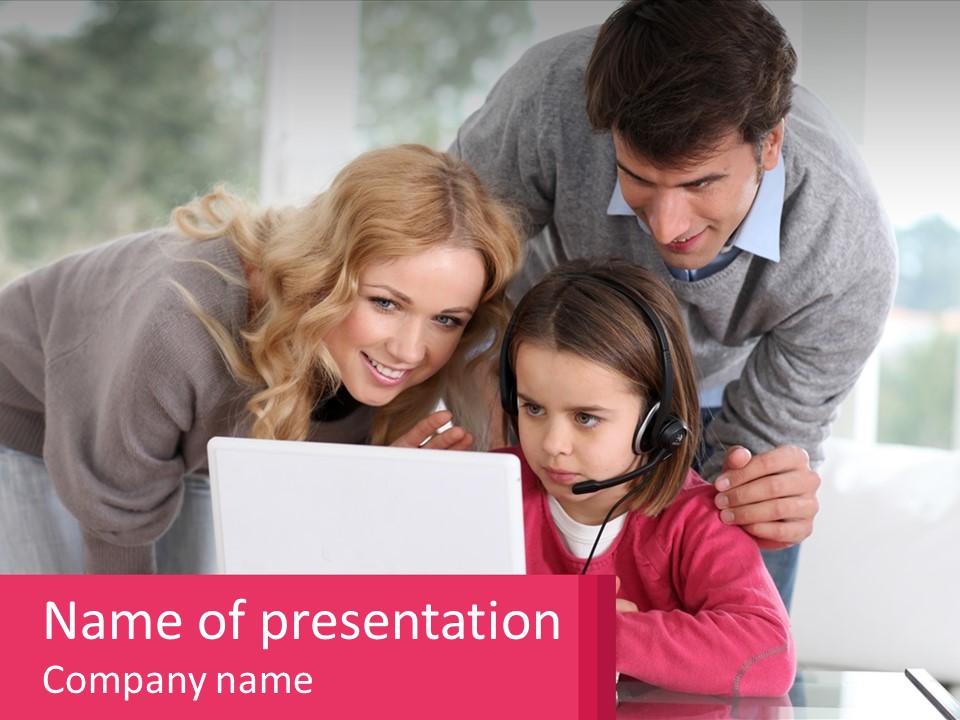 A Woman And A Man Are Looking At A Laptop PowerPoint Template