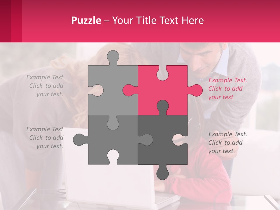 A Woman And A Man Are Looking At A Laptop PowerPoint Template