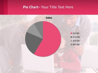 A Woman And A Man Are Looking At A Laptop PowerPoint Template