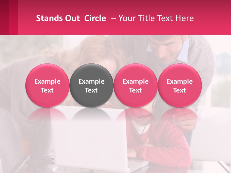 A Woman And A Man Are Looking At A Laptop PowerPoint Template