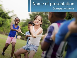 A Group Of Children Playing Tug Of War In A Park PowerPoint Template