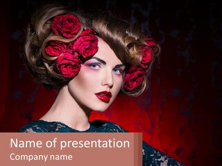 A Woman With Red Roses In Her Hair PowerPoint Template